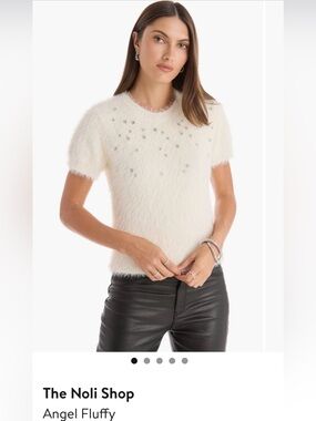 The Noli Shop Cream Faux-Fur Short Sleeve Sweater with Rhinestones